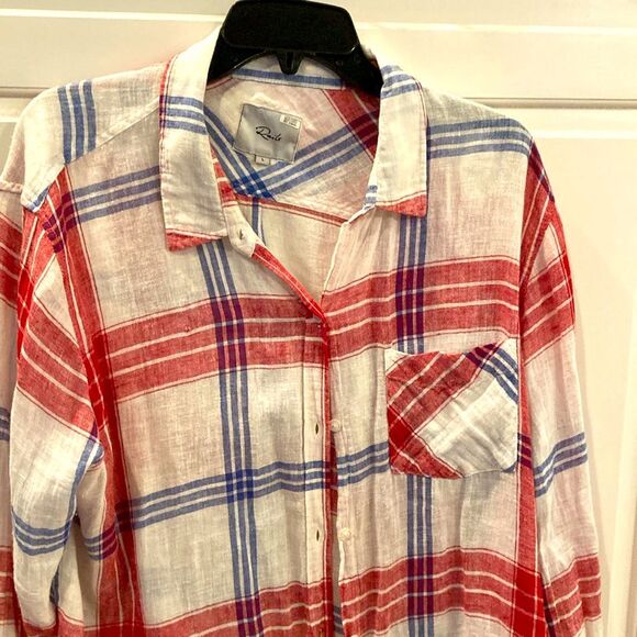 Rails Charlie Carmine Blue White Red Plaid Lightweight linen Button-Up Shirt - Picture 5 of 10